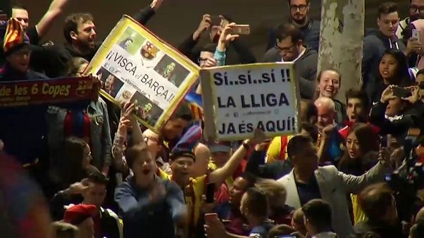 La fiesta de la afición culé en Canaletas La fiesta de la afición culé en Canaletas