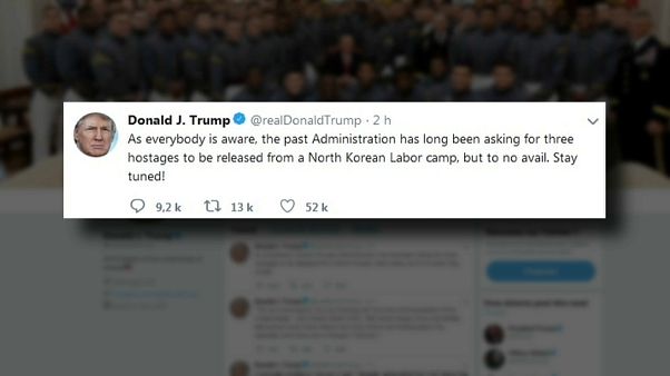 Trump insinúa que Pionyang liberará a tres estadounidenses Trump insinúa que Pionyang liberará a tres estadounidenses