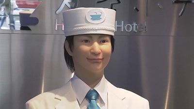 Robots and AI welcome guests at a hotel in Tokyo