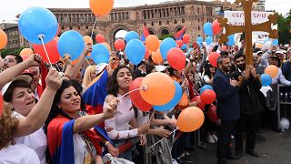 Supporters of Armenia's newly elected prime minister gather in Yerevan