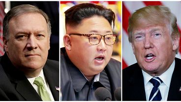 Pompeo, Kim Jong un y Donald Trump