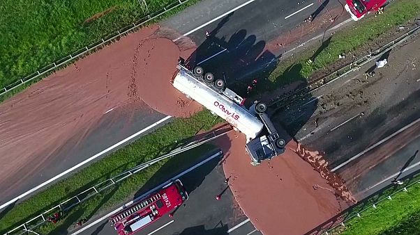 Choc-a-block: Milk chocolate spillage closes Polish motorway Choc-a-block: Milk chocolate spillage closes Polish motorway