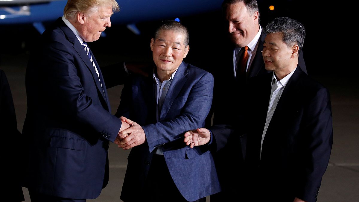 President Trump welcomes the three released detainees