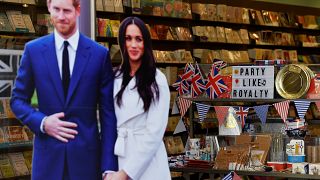 A window display advertising items themed on the forthcoming royal wedding.
