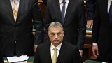 Hungarian Prime Minister Viktor Orban looks on before taking the oath of of