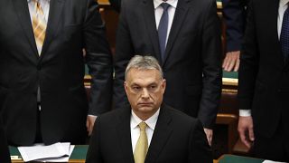 Hungarian Prime Minister Viktor Orban looks on before taking the oath of of