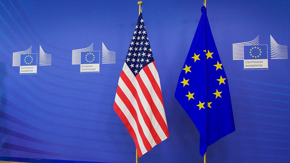 Flags pf the United States and the European Union
