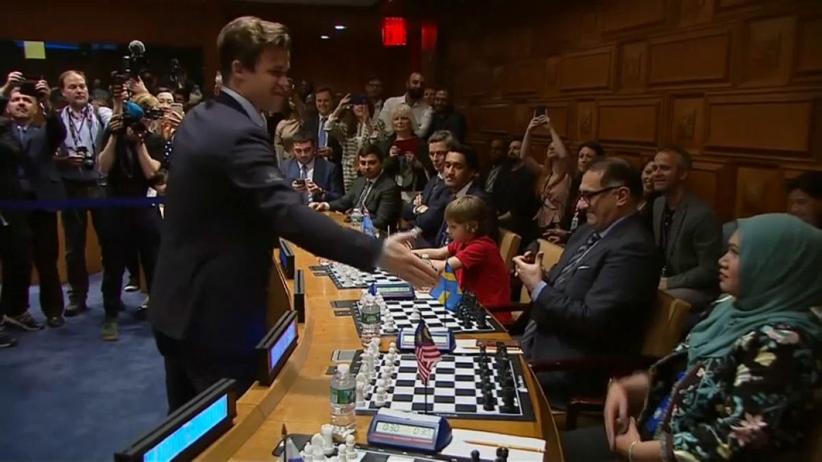 Magnus Carlsen plays the world versus 15 event was held at the UN HQ