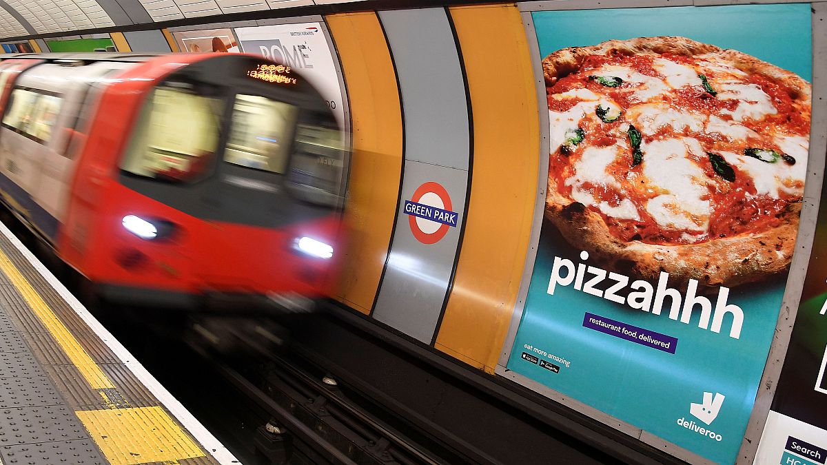 Pizza-Werbung in Londoner U-Bahn