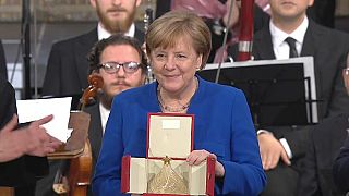 The German Chancellor, Angela Merkel received the 'Lamp of Peace'