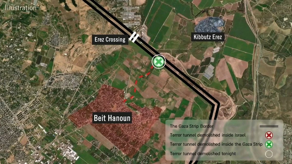 Landkarte des gesprengten Tunnels in Gaza