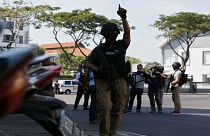 a bomb blast at police office in Surabaya