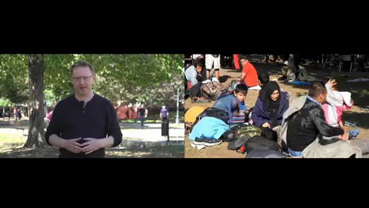 Az Euronews riportere, Zsíros Sándor a belgrádi "Menekült parkban"
