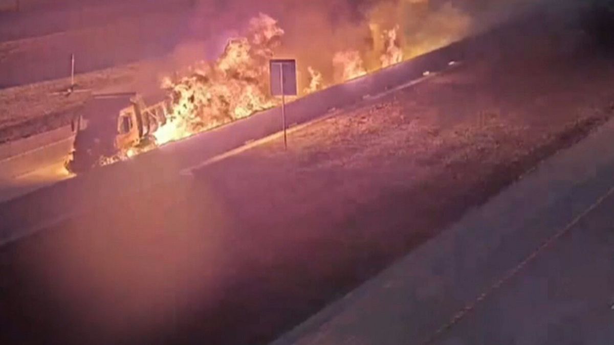 آتش گرفتن یک کامیون حامل سوخت در تگزاس