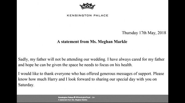 Meghan Markle anuncia que su padre no irá a su boda Meghan Markle anuncia que su padre no irá a su boda