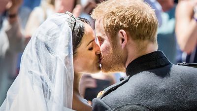 Meghan and Prince Harry kiss after their wedding
