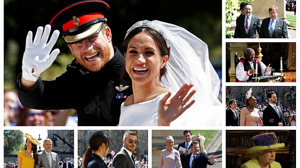 Os duques de Sussex e alguns dos seus ilustres 600 convidados Os duques de Sussex e alguns dos seus ilustres 600 convidados