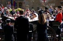 The newlyweds leave St George's Chapel in Windsor 