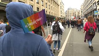 Miembros del colectivo LGTBI de Turquía celebran en Bélgica el día del Orgullo Gay