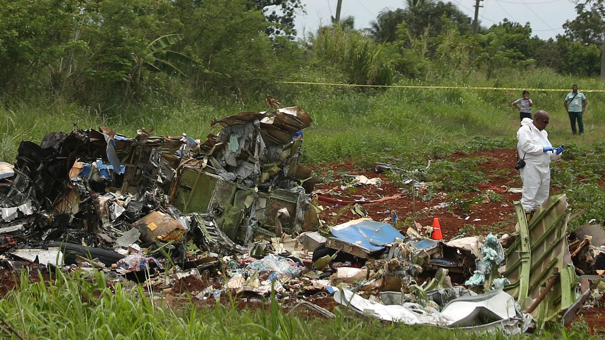 The wreckage of a Boeing 737 plane that crashed near Havana, Cuba. 