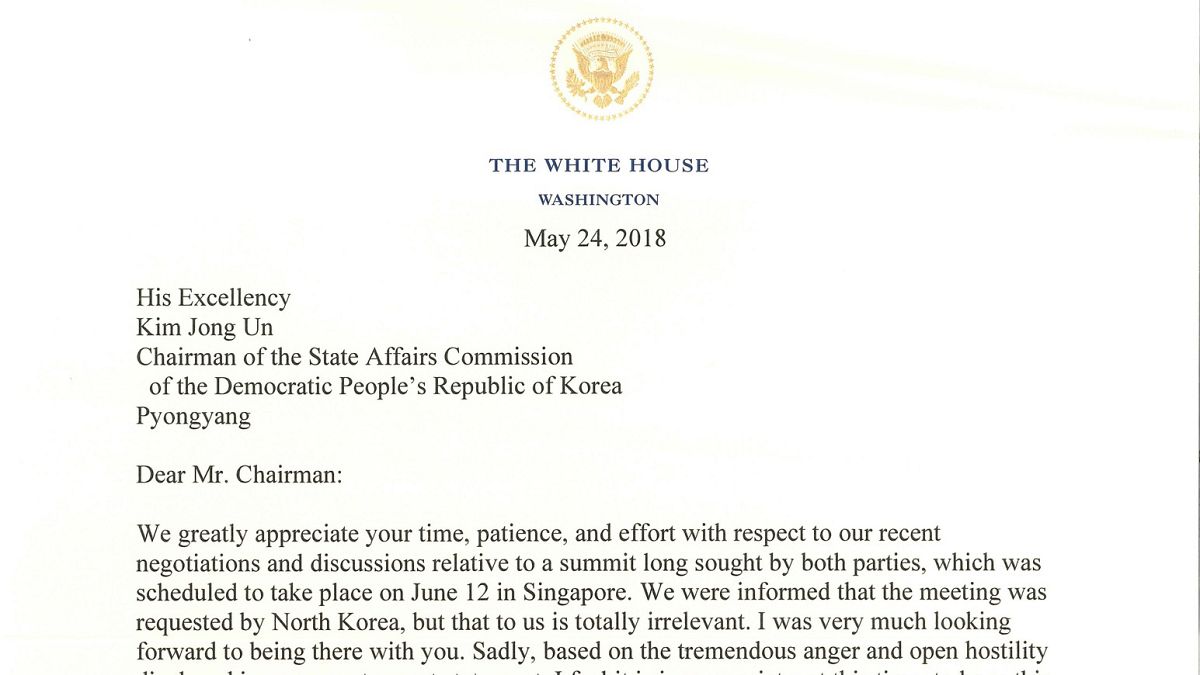 "Querido Sr. presidente" La carta de Trump a Kim Jong un en la que cancela su reunión