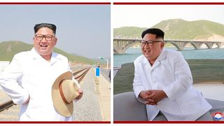 Le foto di Kim Jong-un che inaugura una ferrovia, camicia bianca e cappello di paglia