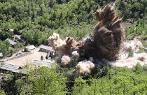 A command post and barracks of Punggye-ri nuclear test ground are blown up