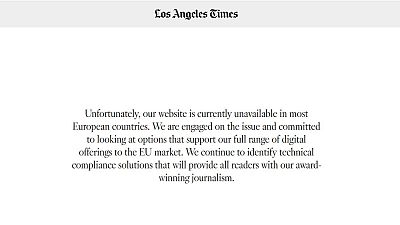 A message on the Los Angeles Times website