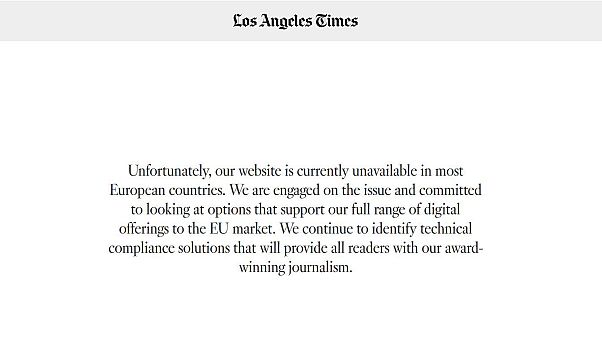 A message on the Los Angeles Times website A message on the Los Angeles Times website