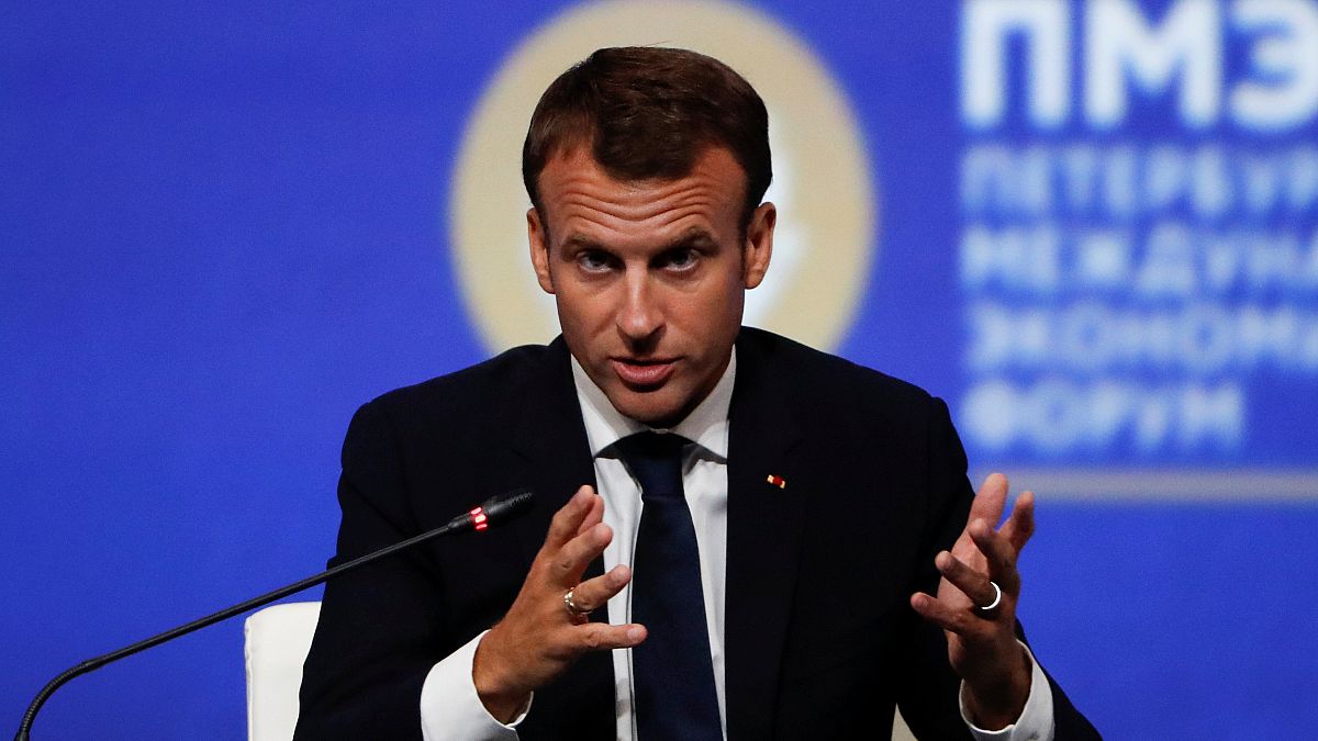 French President Macron speaks during trip to Russia