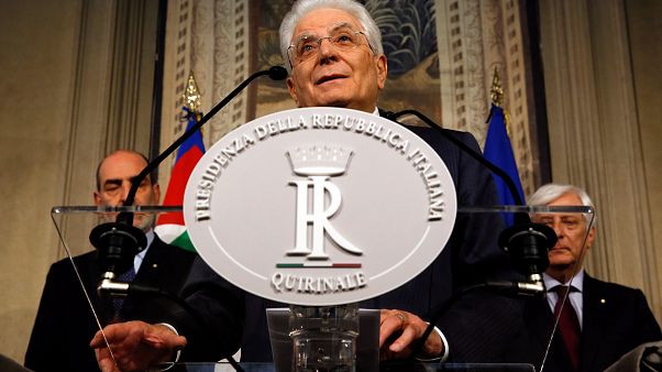 Presidente Sergio Mattarella a falar no palácio presidencial Presidente Sergio Mattarella a falar no palácio presidencial