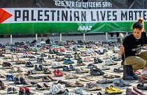 4,500 pairs of shoes displayed near EU building over Palestinian deaths