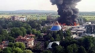 Fire is seen at Europa-Park in Rust