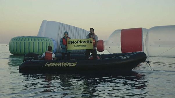 Greenpeace protest against single-use plastics in April, 2018 Greenpeace protest against single-use plastics in April, 2018
