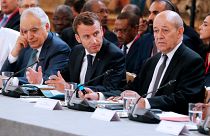 U.N. Envoy to Libya, Ghassan Salame, French President Emmanuel Macron and F