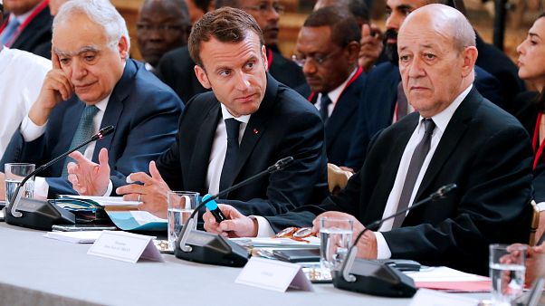 U.N. Envoy to Libya, Ghassan Salame, French President Emmanuel Macron and F U.N. Envoy to Libya, Ghassan Salame, French President Emmanuel Macron and F