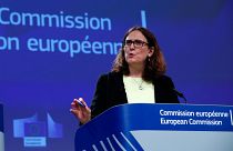 Comissária Europeia Comércio Cecilia Malmstrom em conferência de imprensa