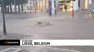 Alcantarillas desbordadas y bajos inundados en Bélgica