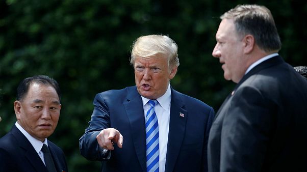 Kim Young-Chol, Donald Trump e Mike Pompeo na Casa Branca Kim Young-Chol, Donald Trump e Mike Pompeo na Casa Branca