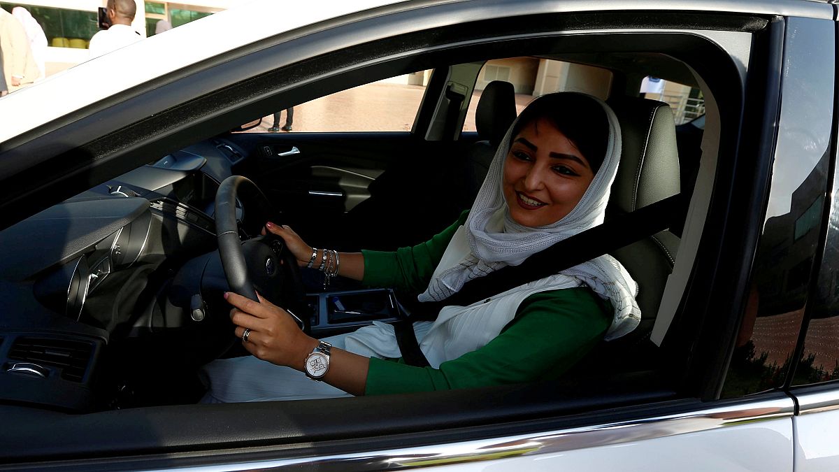 A saudi woman learns to drive at the university of Jeddah in March 2018.