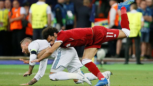 Mohammed Salah tangles with Sergio Ramos Mohammed Salah tangles with Sergio Ramos