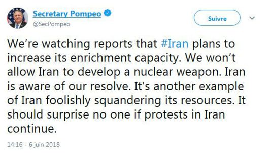 حساب رسمی توئیتر مایک پومپئو، وزیر خارجه ایالات متحده آمریکا