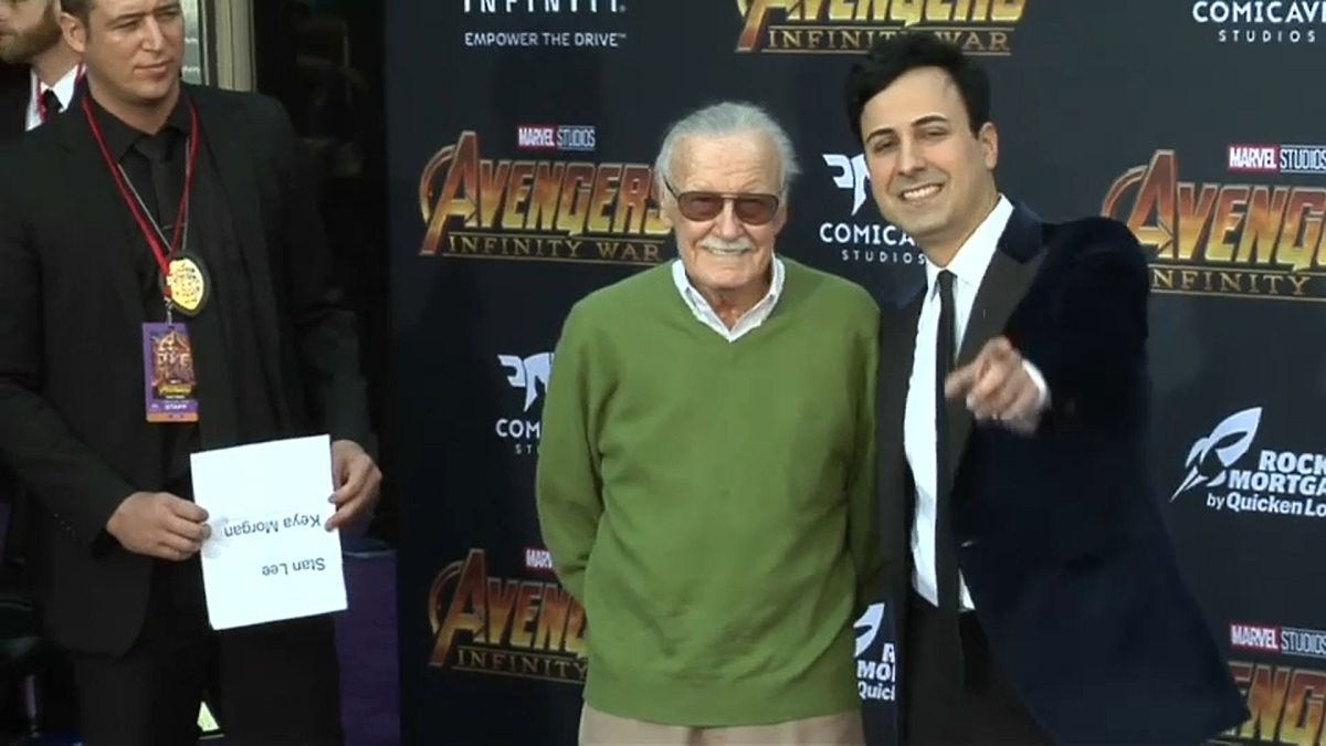 Stan Lee with Keya Morgan at the premiere of "Avengers - Infinity War"