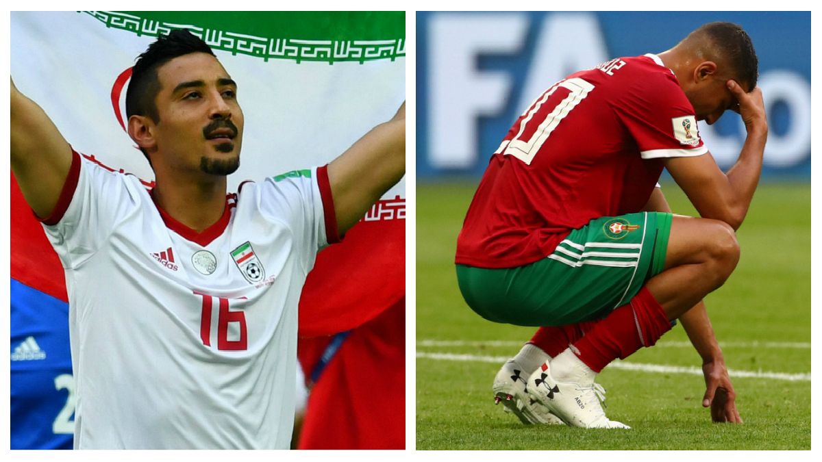 قوچان‌نژاد و عزیز بوهدوز بازیکنان فوتبال مراکش و ایران در جام جهانی