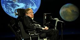 Stephen Hawking giving a lecture for NASA's 50th anniversary