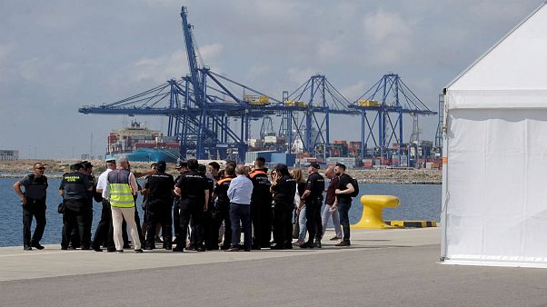 Police and Civil Guard staff next to the point of arrival vessel Aquarius Police and Civil Guard staff next to the point of arrival vessel Aquarius