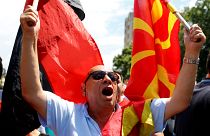 Macedonian opposition supporters protesting against the name change deal