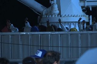 Diciotti coast guard ship docks in Pozzallo with 519 migrants aboard