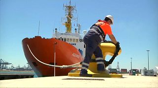 The Aquarius setting sail from Valencia