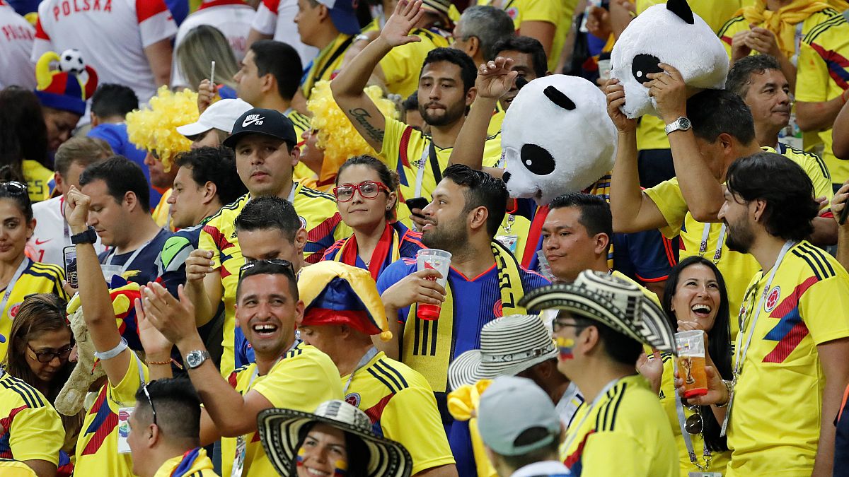 Kolumbianische Fußball-Fans beim Match gegen Polen